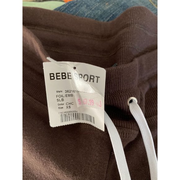 NWT BEBE SPORT chocolate brown foil floral embellished track yoga workout pants - Picture 2 of 4